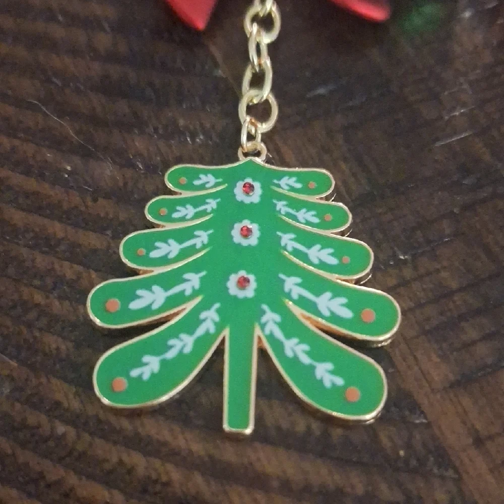 Festive Holiday Keychain Bag Charm with Tree and Bells